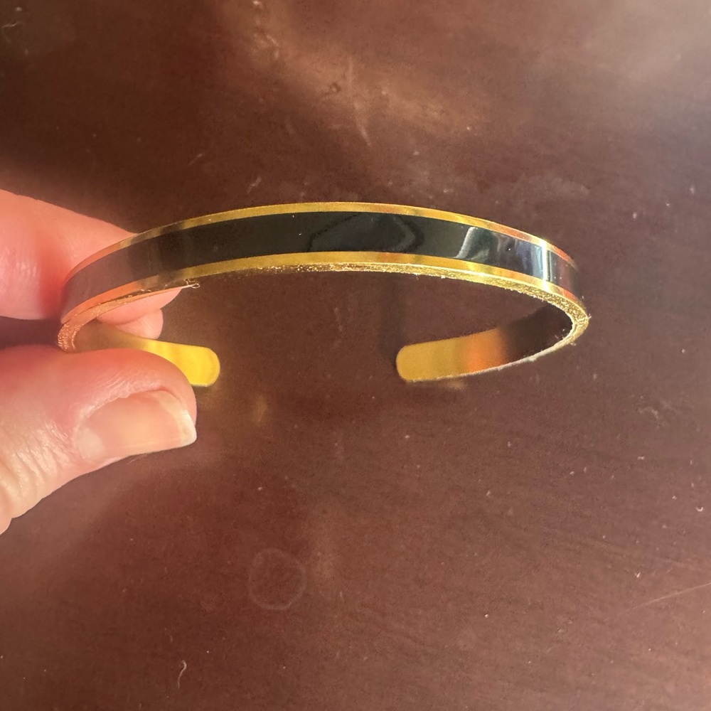Mint and Lily Enamel Black and Gold Cuff Bracelet